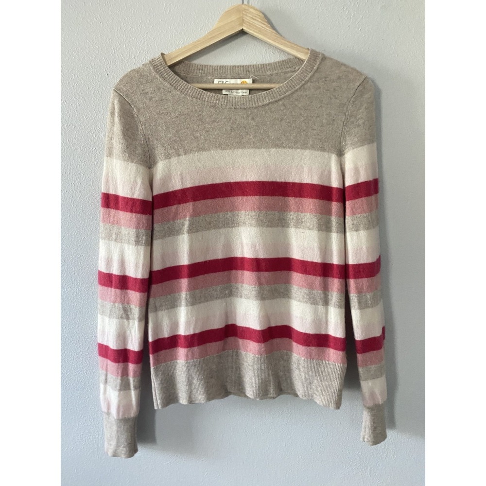 C&C California 100% Cashmere‎ Crewneck Striped Sweater Women Sz M
